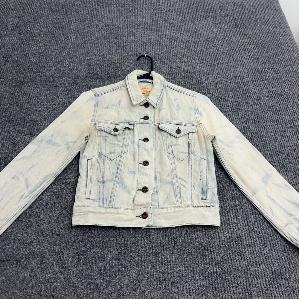 Levis Denim Jacket Womens XS White Denim Acid Wash Trucker Casual Streetwear